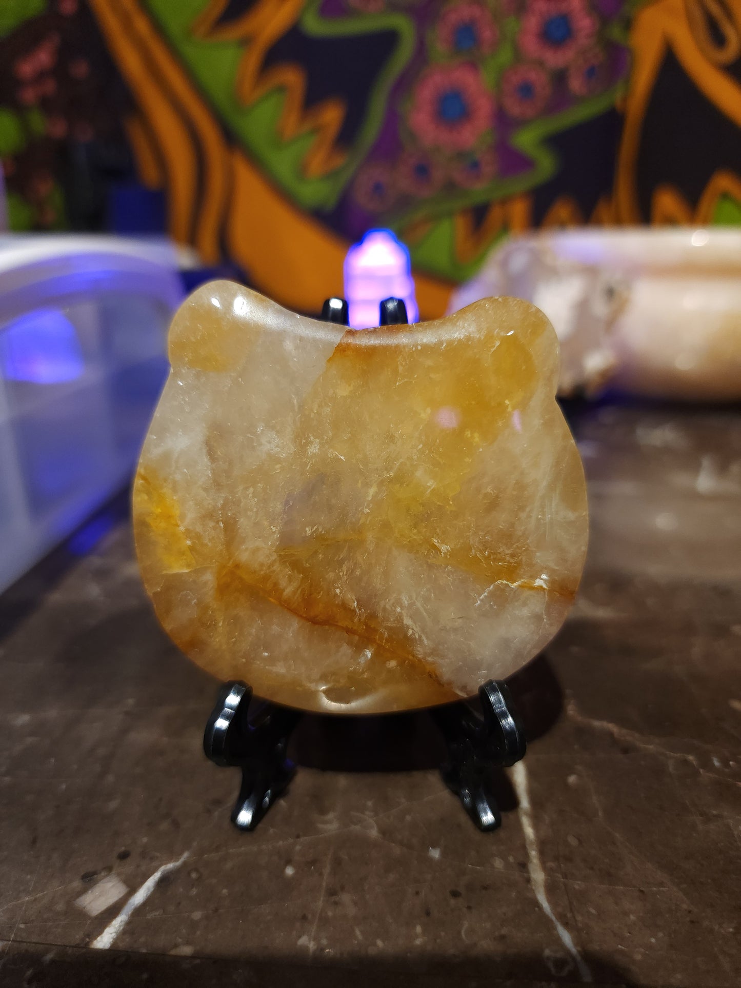 Citrine cat bowl carving