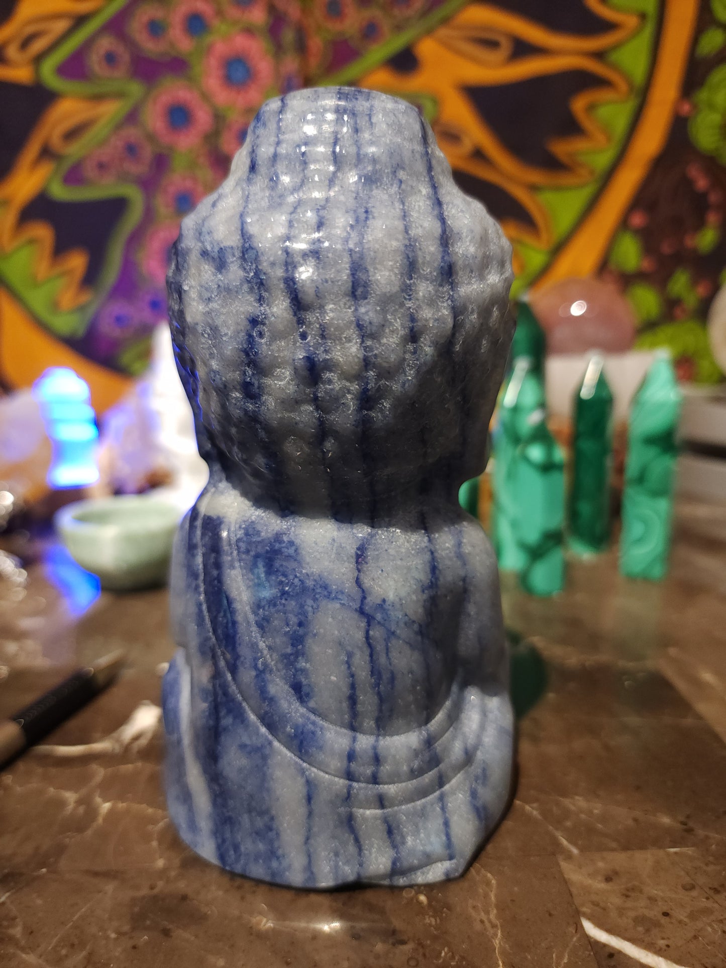 Blue adventurine baby Buddha carving