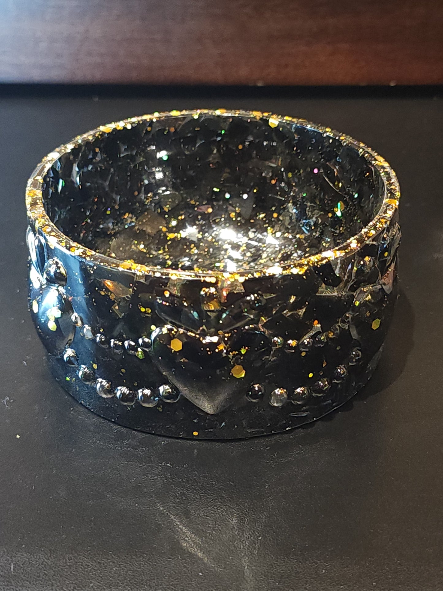Black obsidian chip bowl in resin