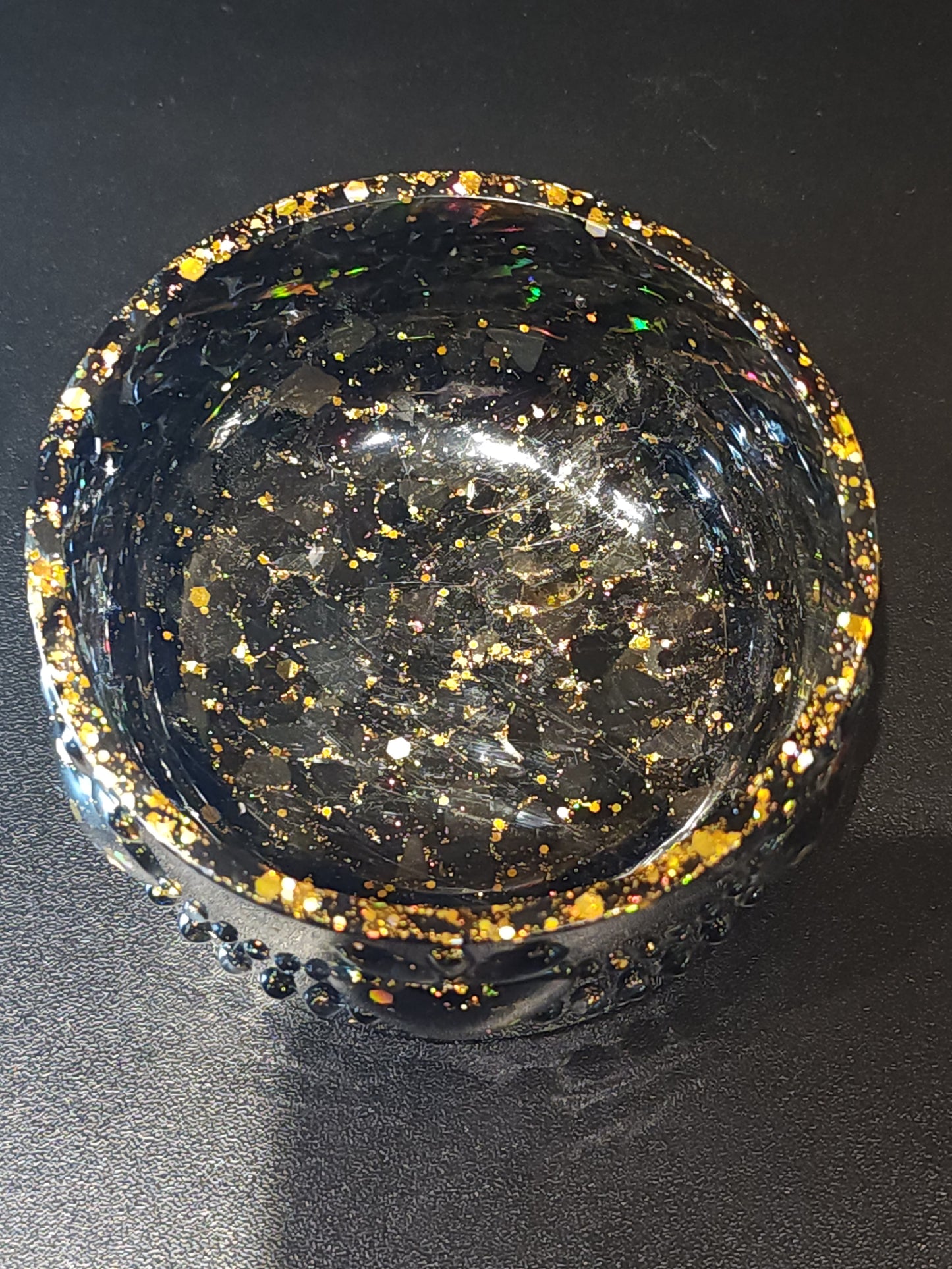 Black obsidian chip bowl in resin