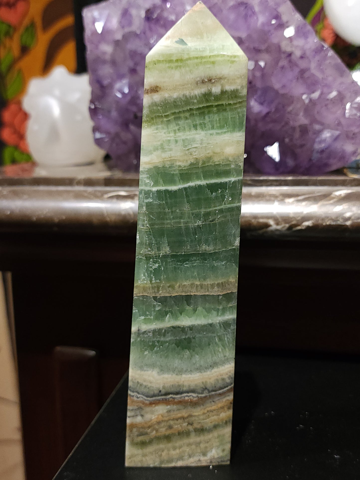 Green calcite tower