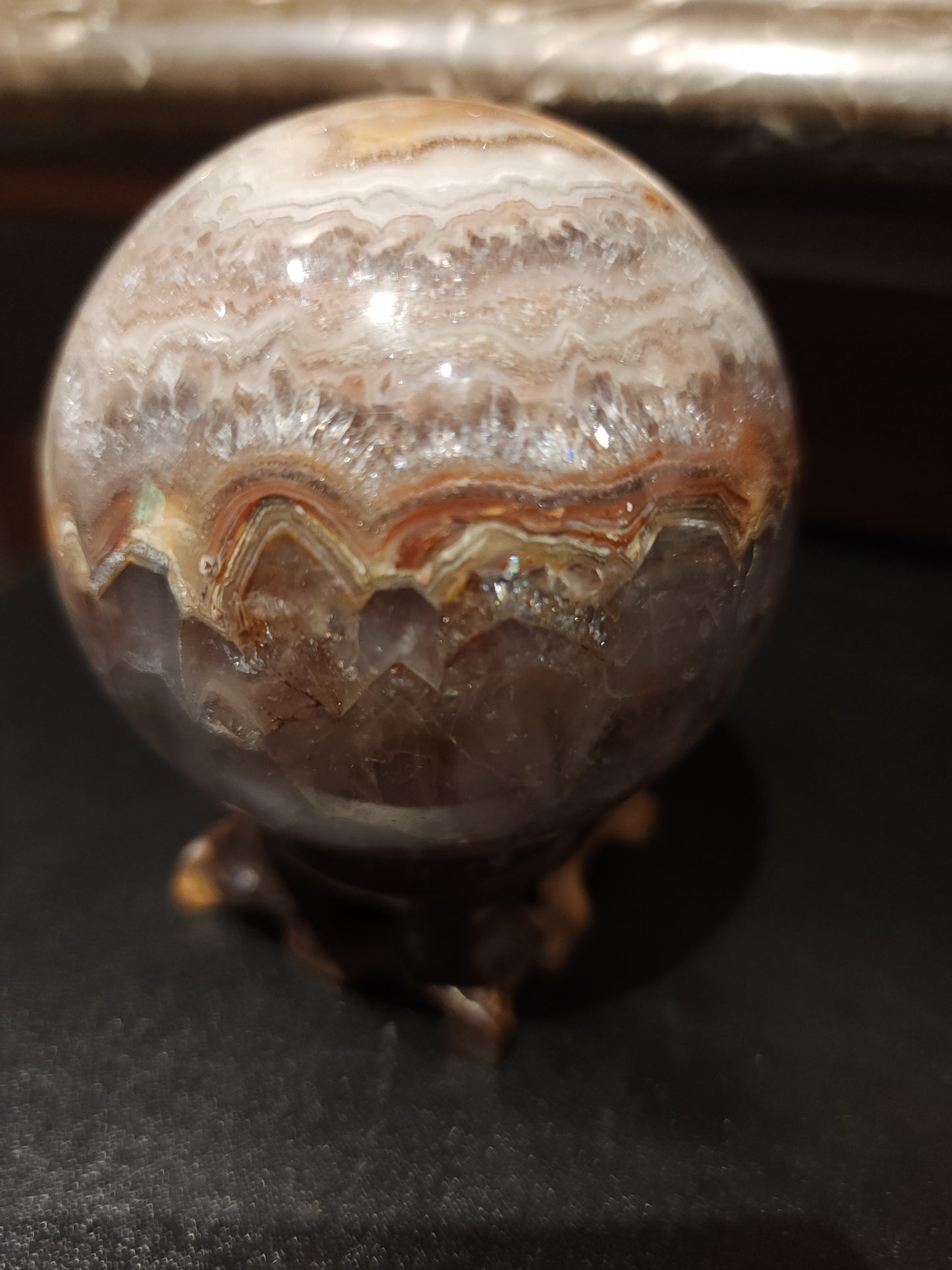 Mexican Crazy Lace agate and Amethyst Sphere