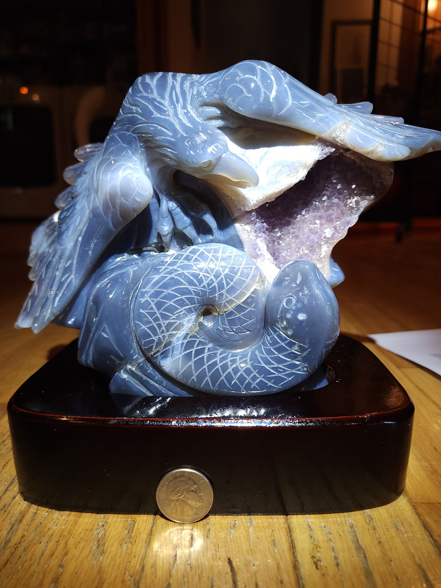 Amethyst Agate Eagle Carving