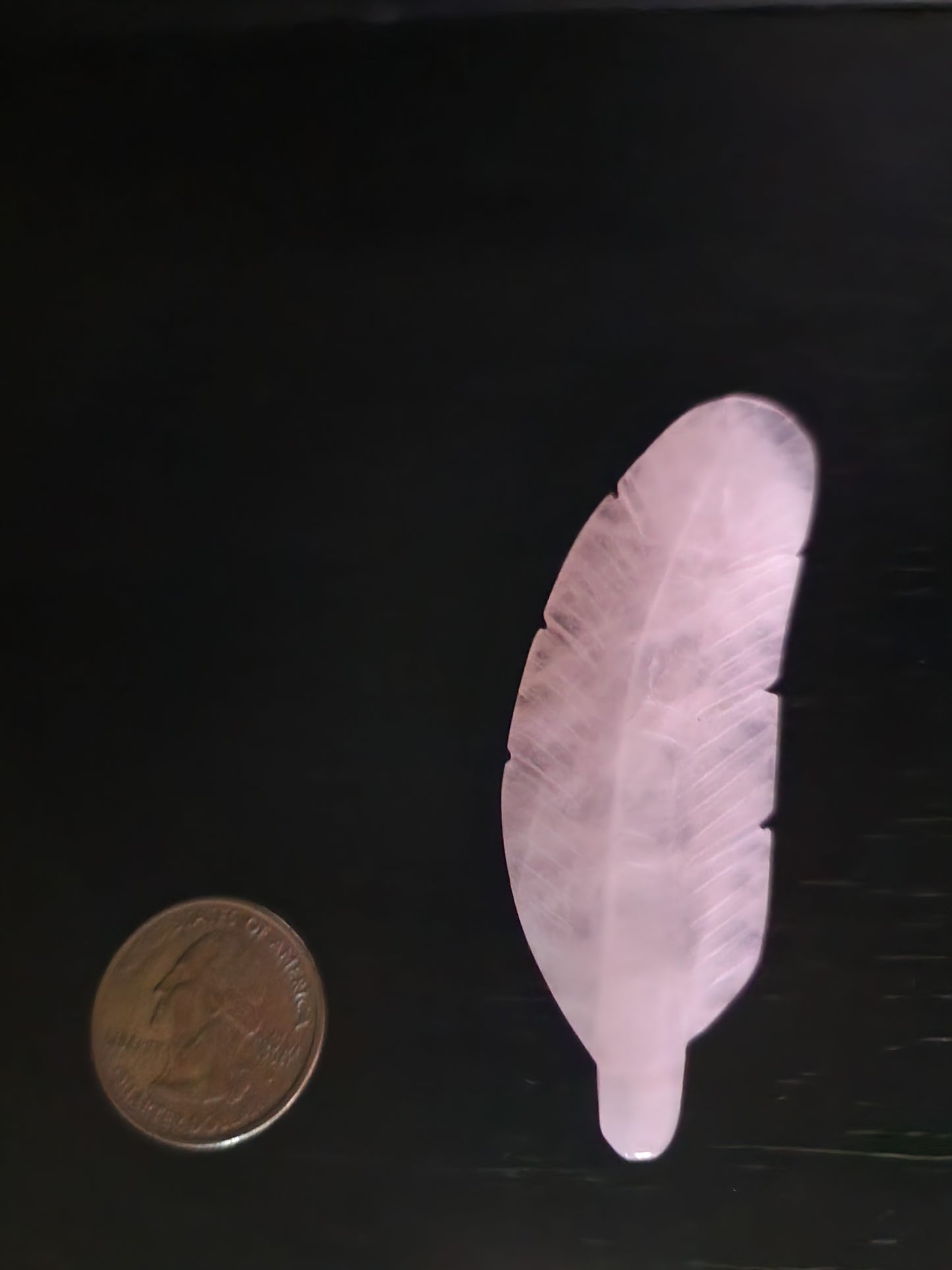 Rose Quartz Feather Carving