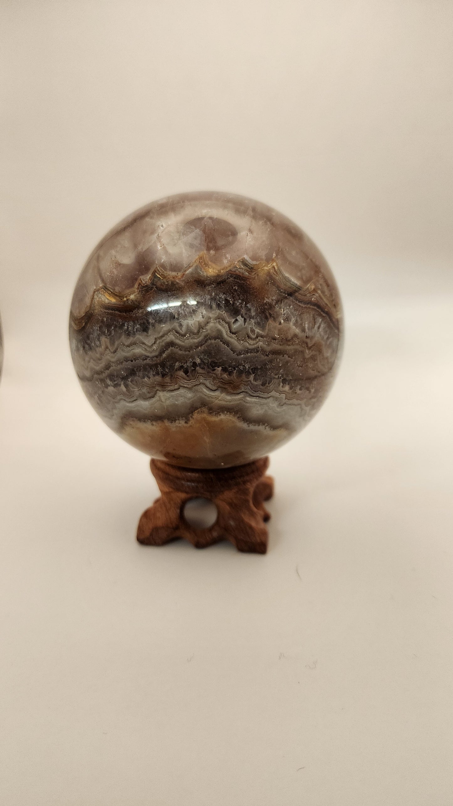 79mm Mexican crazy lace into amethyst sphere with stand