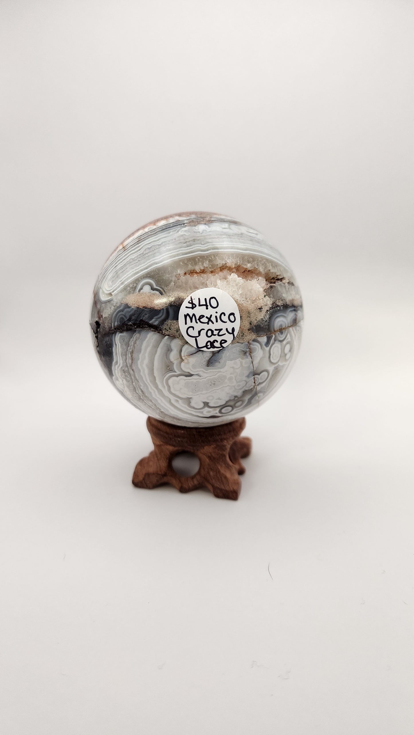 75 mm Mexican crazy lace Agate sphere with stand