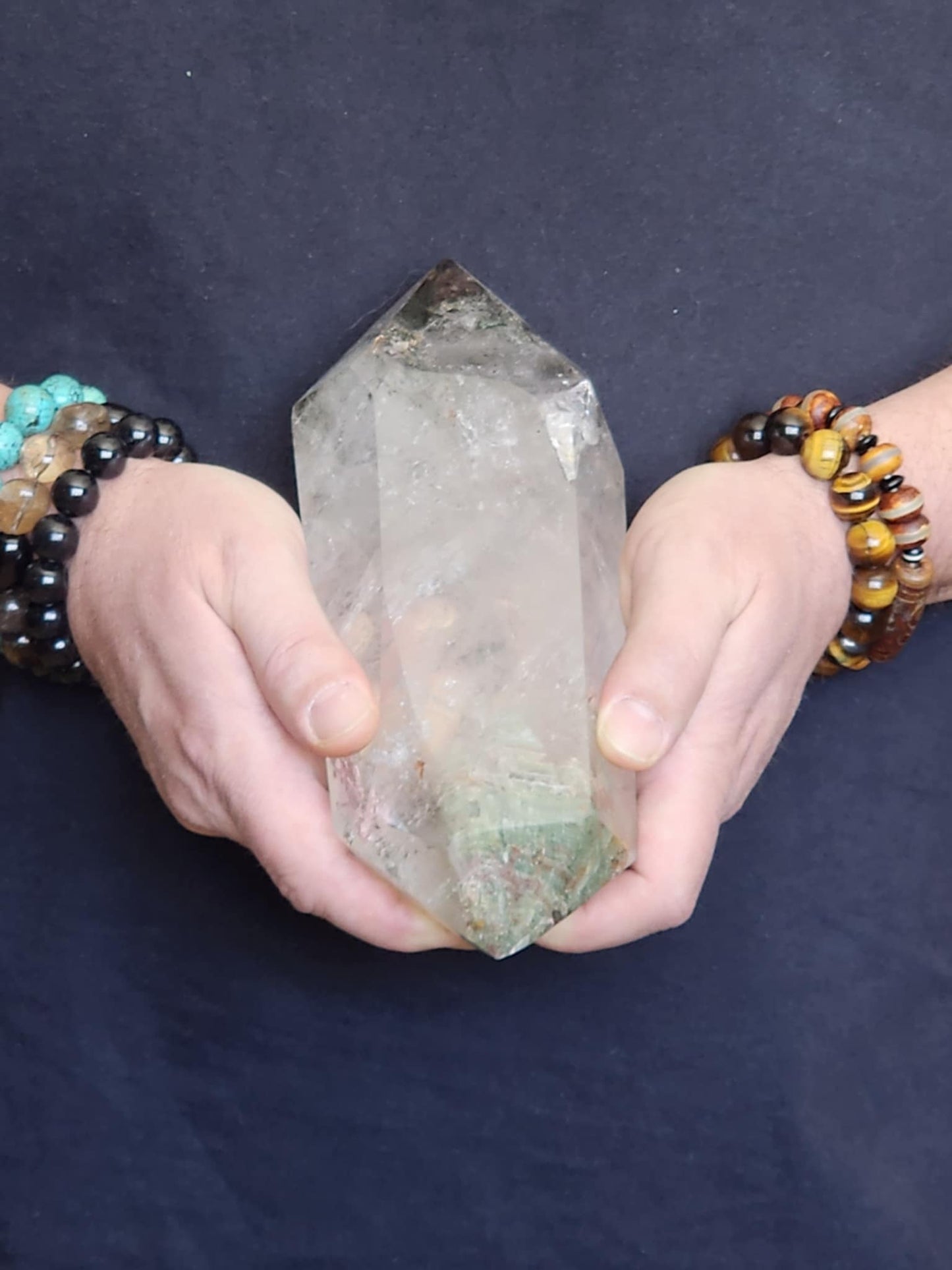Large Double terminated garden quartz with stand