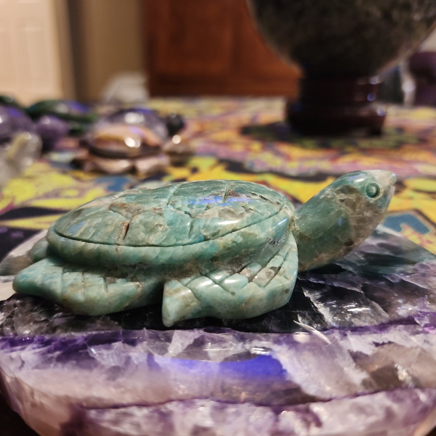 Amazonite turtle carving