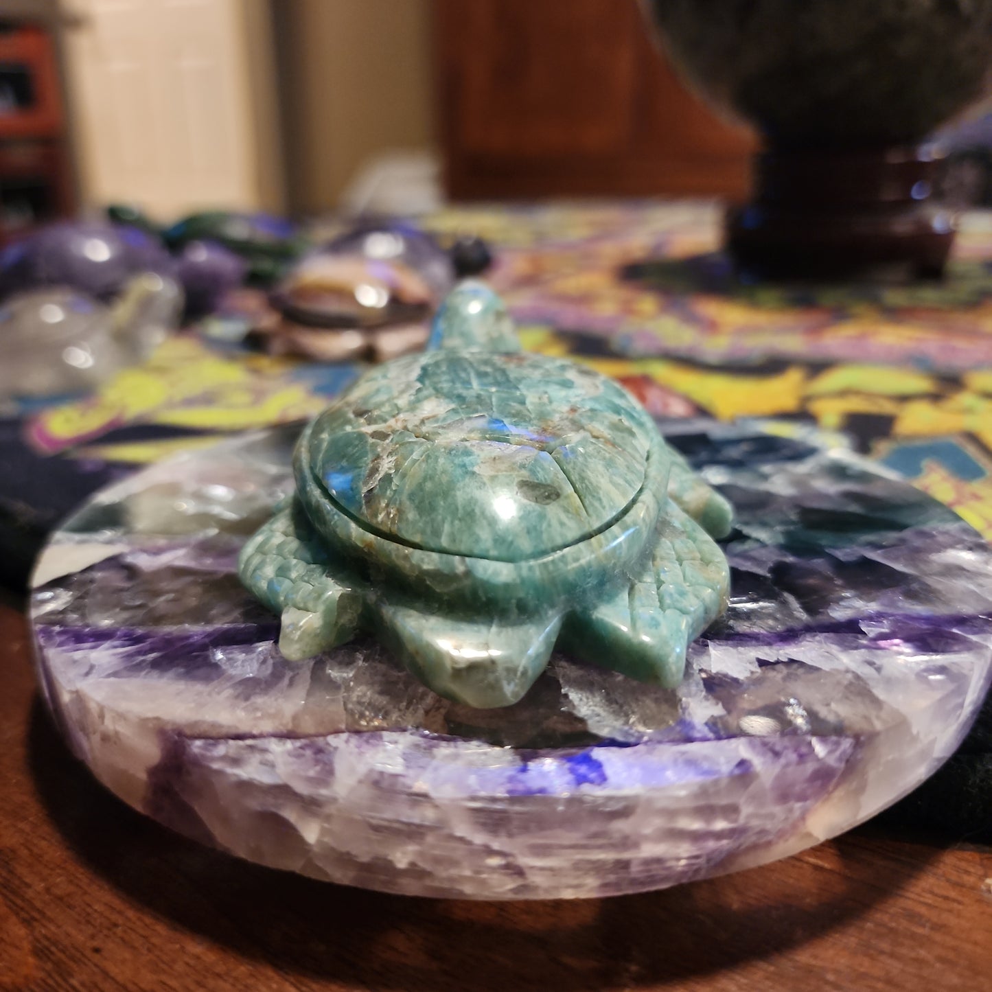 Amazonite turtle carving