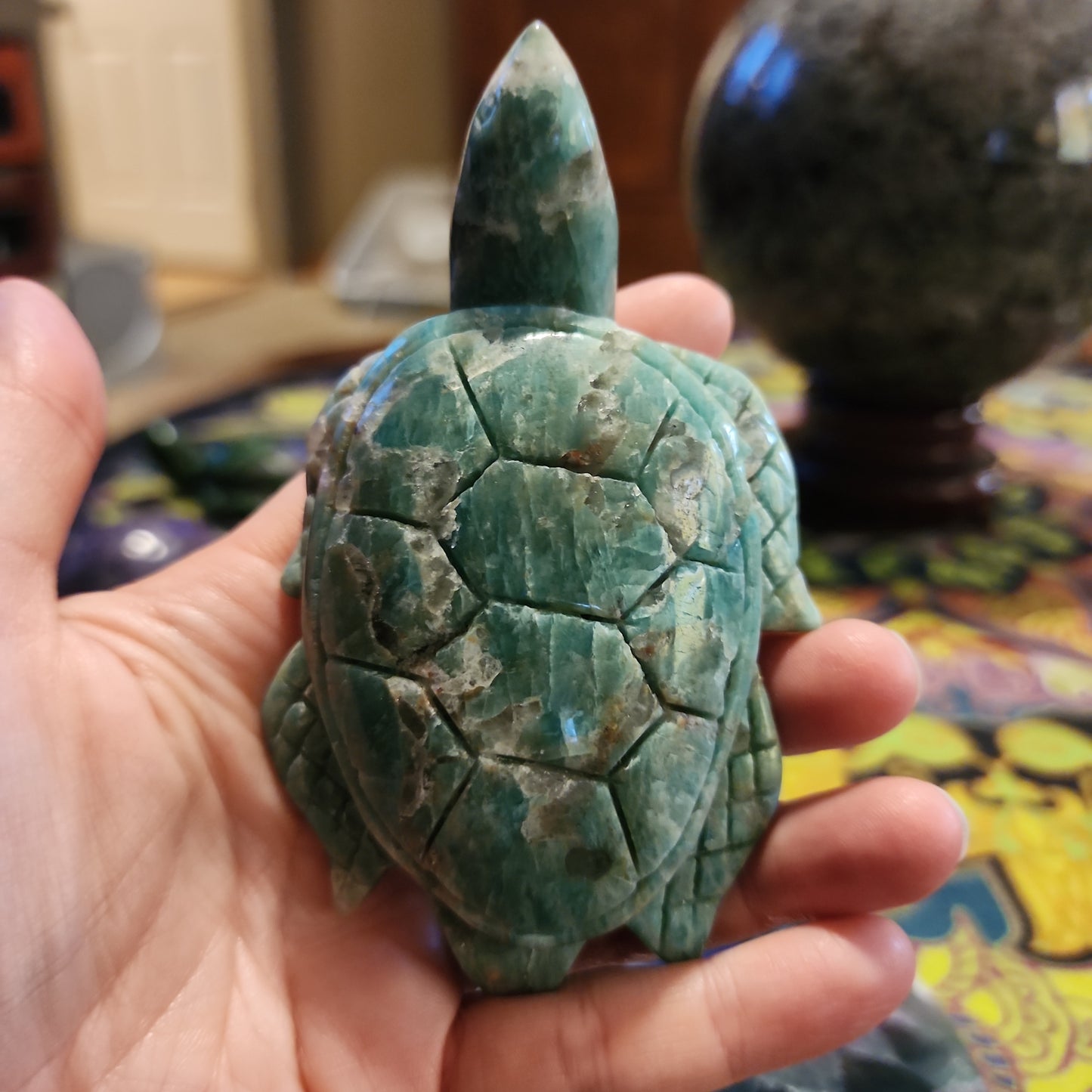 Amazonite turtle carving