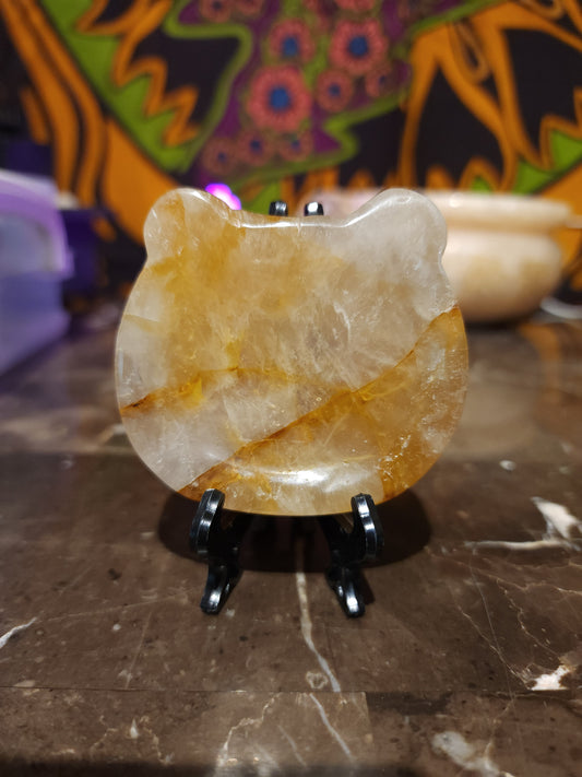 Citrine cat bowl carving