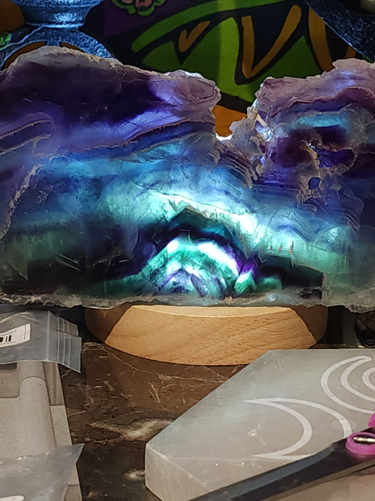 Rainbow fluorite slab